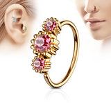 Three CZ Rose Gold IP Ear Cartilage Daith Helix Tragus Nose Rings