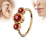 Three CZ Rose Gold IP Ear Cartilage Daith Helix Tragus Nose Rings