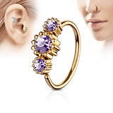 Three CZ Rose Gold IP Ear Cartilage Daith Helix Tragus Nose Rings