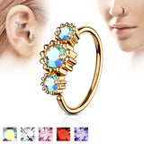 Three CZ Rose Gold IP Ear Cartilage Daith Helix Tragus Nose Rings