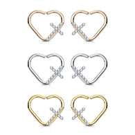 CZ Cross Heart Ear Cartilage Daith Tragus Helix Earrings Hoop Nose Rings