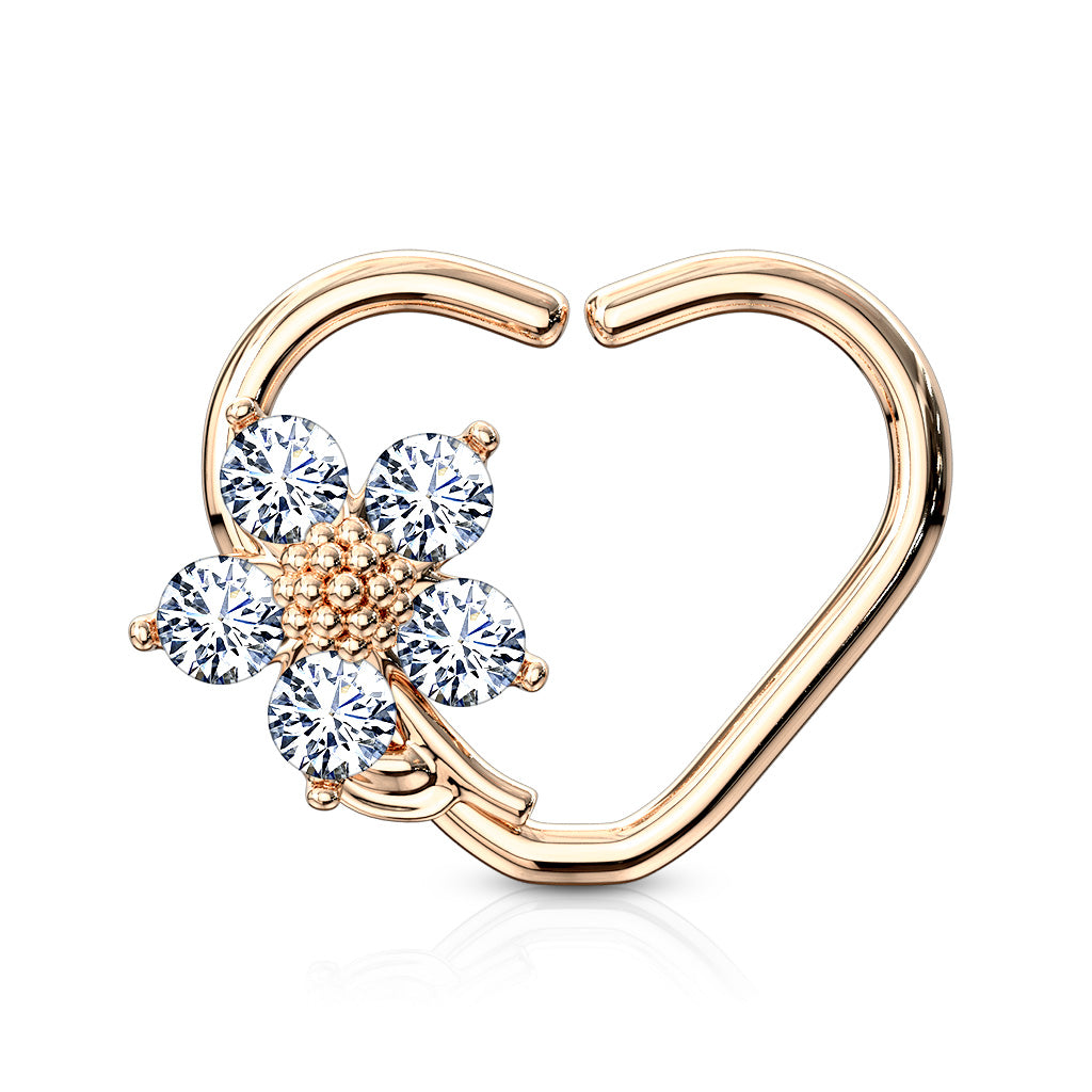 4 CZ Flower Ear Cartilage Earrings - 20G Surgical Steel Hoops For Daith, Tragus, Helix, Nose
