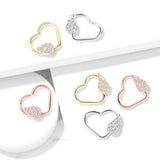 Paved Angel Wing Set Heart Shape Ear Cartilage Daith Hoop Helix Tragus Rings