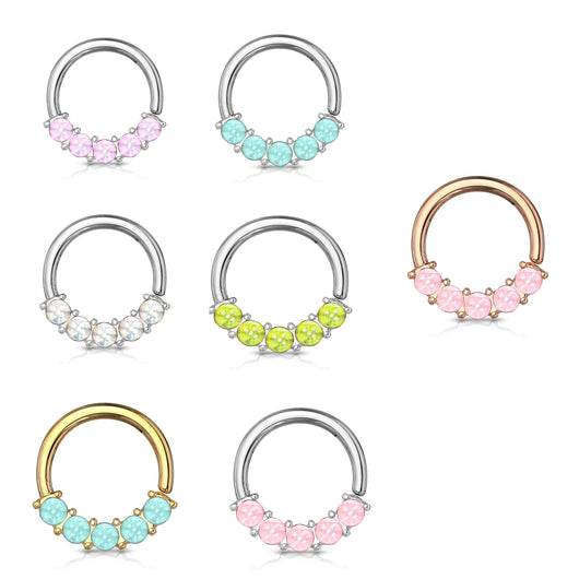 5 Epoxy Stone Front Facing Set All Surgical Steel Bendable Nose Septum Cartilage Daith