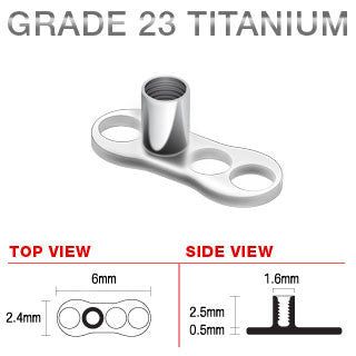 Titanium 3 Hole Dermal Anchor with 2.5 mm Post Single Piece