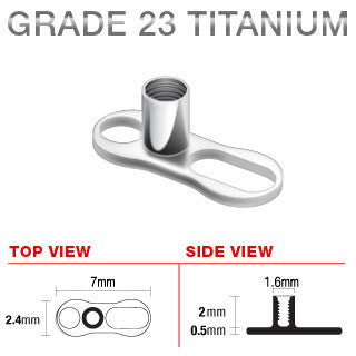 Titanium 2 Hole Dermal Anchor with 2 mm Post Single Piece
