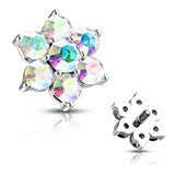9.5 mm 7 Aurora Borealis CZ Flower Internal Threaded Dermal Anchor Tops