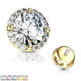 Prong Set CZ Center with CZ Around Internal Threaded Dermal Anchor Tops