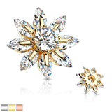 Marquise CZ Petal Round CZ Center Internal Threaded Dermal Anchor Tops