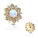 CZ Flower With Opal Center Internal Threaded Dermal Anchor Tops