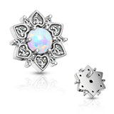 CZ Flower With Opal Center Internal Threaded Dermal Anchor Tops