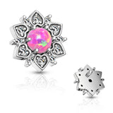 CZ Flower With Opal Center Internal Threaded Dermal Anchor Tops