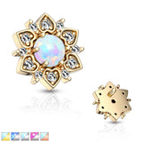 CZ Flower With Opal Center Internal Threaded Dermal Anchor Tops