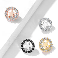 8 mm CZ Paved Circle Outline Star Internal Threaded Dermal Anchor Tops