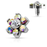 Prong Set Crystal Flower 316L Surgical Steel Dermal Anchor Top