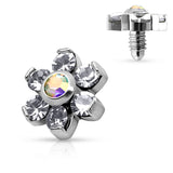 Prong Set Crystal Flower 316L Surgical Steel Dermal Anchor Top