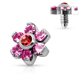 Prong Set Crystal Flower 316L Surgical Steel Dermal Anchor Top