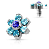 Prong Set Crystal Flower 316L Surgical Steel Dermal Anchor Top