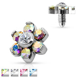 Prong Set Crystal Flower 316L Surgical Steel Dermal Anchor Top