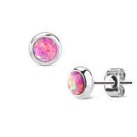 Pair of 6mm Pink Opal Bezel Set Surgical Steel Studs Earrings