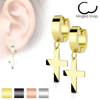 Pair of  Stainless Steel Cross Dangle Hinged Hoop Earring Studs