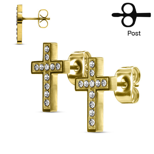 Pair of CZ Paved Cross Stainless Steel Earring Studs