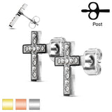 Pair of CZ Paved Cross Stainless Steel Earring Studs