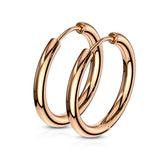 Pair Of Rose Gold IP 316L Surgical Steel Hinge Seamless Hoop Earrings