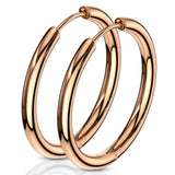 Pair Of Rose Gold IP 316L Surgical Steel Hinge Seamless Hoop Earrings