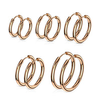 Pair Of Rose Gold IP 316L Surgical Steel Hinge Seamless Hoop Earrings