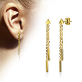 Pair of Triangle 2 Chain Drop Round Bar Earring Studs