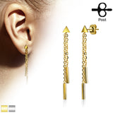 Pair of Triangle 2 Chain Drop Round Bar Earring Studs