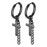 Pair of Cross Chain Dangle Stainless Steel Hinge Seamless Hoop Earrings