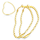 Pair of Gold Wave Pattern Heart Shape Hoop Earrings