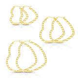 Pair of Gold Wave Pattern Heart Shape Hoop Earrings