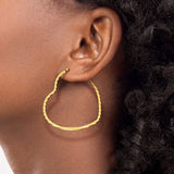 Pair of Gold Wave Pattern Heart Shape Hoop Earrings