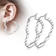 Pair of Wave Pattern Heart Shape 316L Stainless Steel Hoop Earrings