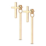 Pair of Cross Stud Earrings With Dangling Bar On Butterfly Clasp