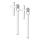 Pair of Cross Stud Earrings With Dangling Bar On Butterfly Clasp