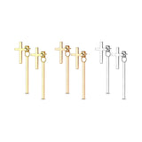 Pair of Cross Stud Earrings With Dangling Bar On Butterfly Clasp