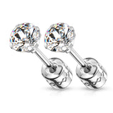 Pair Prong Set CZ 316L Surgical Steel Earring Studs Helix Screw Back With CZ