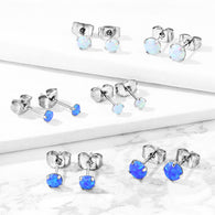 Pair 3mm 4mm 5mm Tripel Opal Prong Set Surgical Steel Studs Earrings