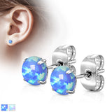 Pair 3mm 4mm 5mm Tripel Opal Prong Set Surgical Steel Studs Earrings