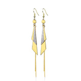 Pair Of 2 Tone Triangles and Chain Dangle Hook Earrings