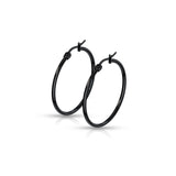 14 Size Pair Of Black Titanium Round Hoop Earrings