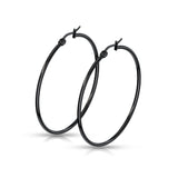 14 Size Pair Of Black Titanium Round Hoop Earrings