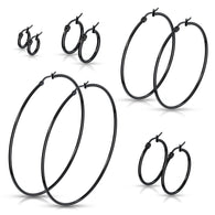 1 Pair Of Black Titanium Round Hoop Earrings