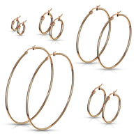 14 Size Pair Of Rose Gold IP 316L Surgical Steel Round Hoop Earrings