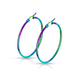 Pair Of Rainbow Titanium Surgical Steel Round Hoop Earrings