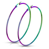 Pair Of Rainbow Titanium Surgical Steel Round Hoop Earrings